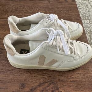 Veja V-12 Women's Extra White/Sable Cream and Tan Sneakers